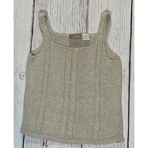 Liz Claiborne Cream White Knit Cable Cotton Sweater Tank Top Womens Small